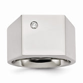 Sophia Jewelers Polished Stainless Steel CZ Signet Men's Ring